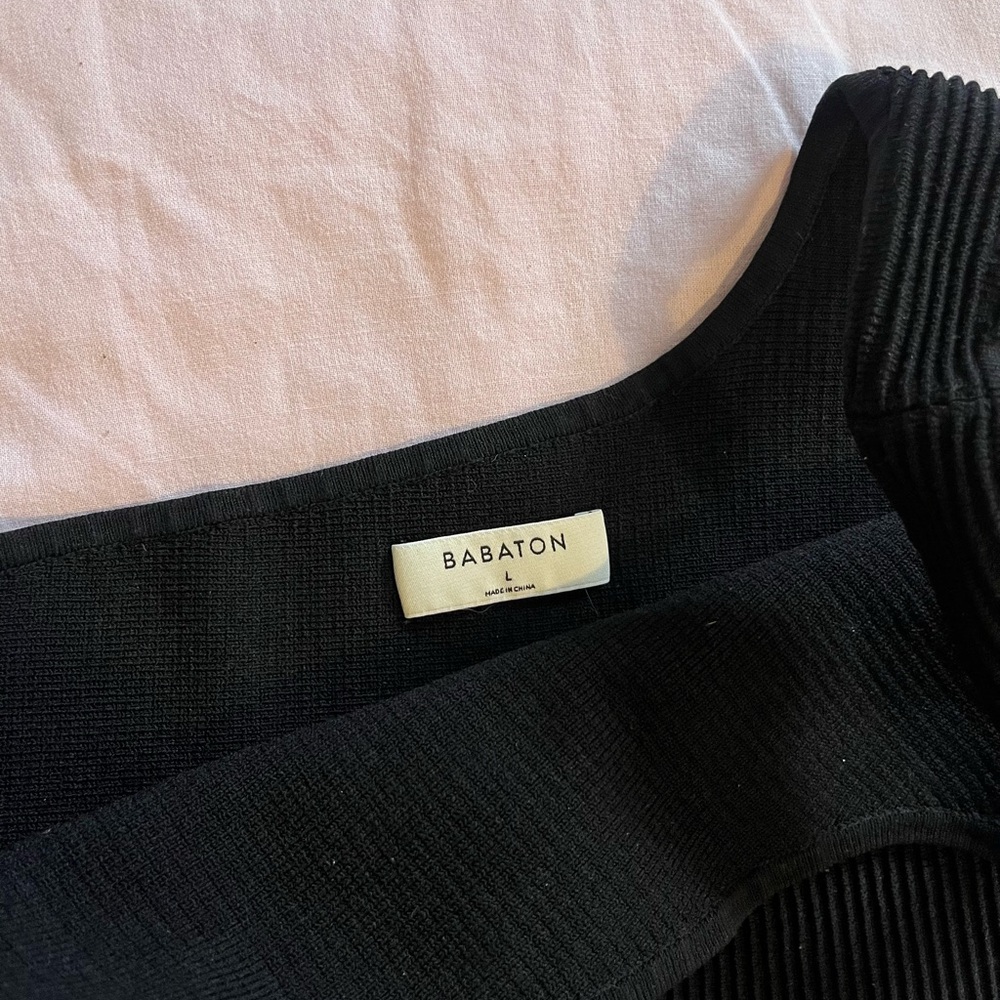 Aritzia Babaton Sculpt Knit Black One-Shoulder Women's Top - Picture 4 of 5